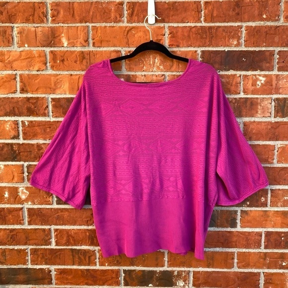 Lane Bryant Womens 26/28 Fuschia Wrap Vneck Crochet Knit Blouse Top - Picture 3 of 7